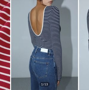 Open Back Stripe Long Sleeve Bodysuit NWT